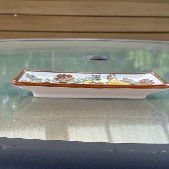 Vintage Eduardo Vega Pottery Bird with Flowers Tray Spoon Rest - Picture 3 of 12